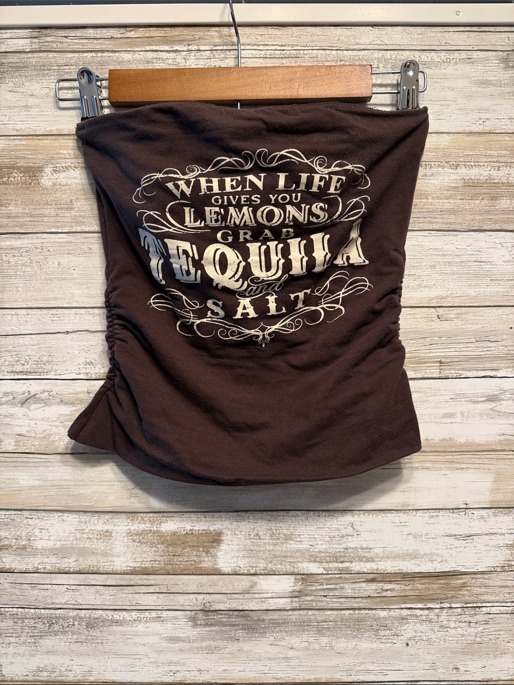 Brown Strapless Graphic Tube Top country line dancing club